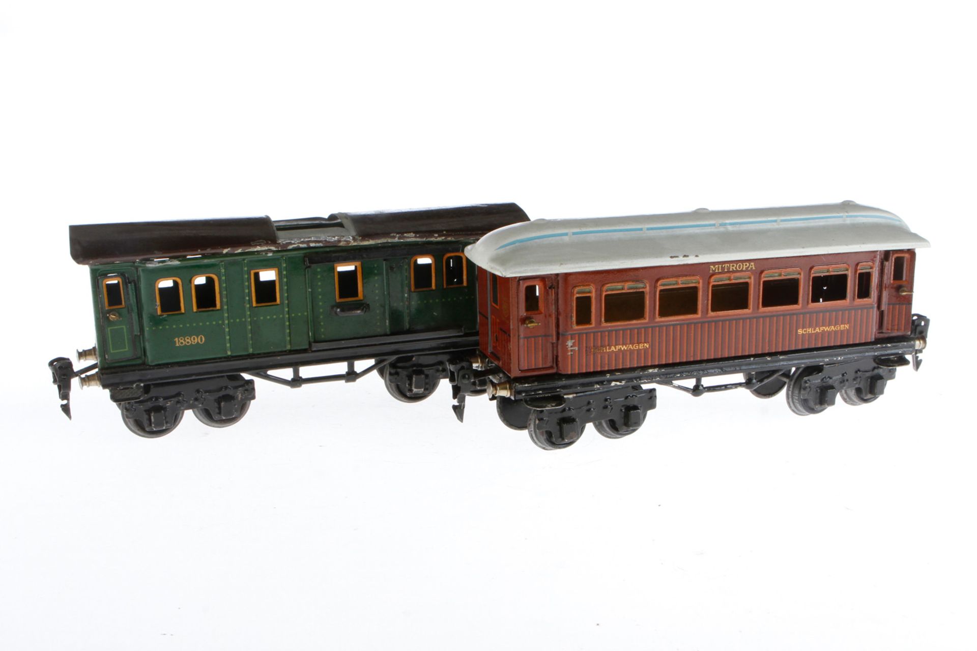 2 Märklin Wagen 1886 und 1889, Spur 0, CL, NV, LS, L 21,5, Z 4