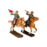Elastolin/Lineol 2 Soldaten mit Fanfare ”Zum Angriff”, zu Pferd, L 7, Z 2-3