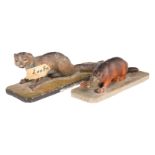 2 frühe italienische Lehrmodelle, uralt, um 1890/1900, Otter und Schnabeltier, Pappmaché,