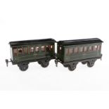 2 Märklin Personenwagen 1892, Spur 1, CL, Scheiben ergänzt, Dächer rest., L 17, Z 2-3