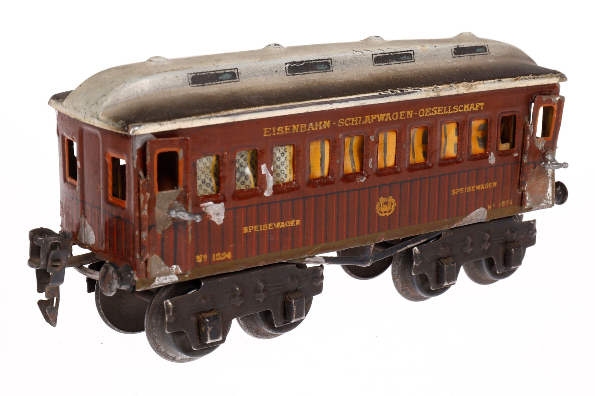 Märklin Speisewagen 1894, Spur 0, Teak HL, mit Inneneinrichtung, 3 Sitzfiguren, 4 AT, 4A, Alterungs- - Image 2 of 5