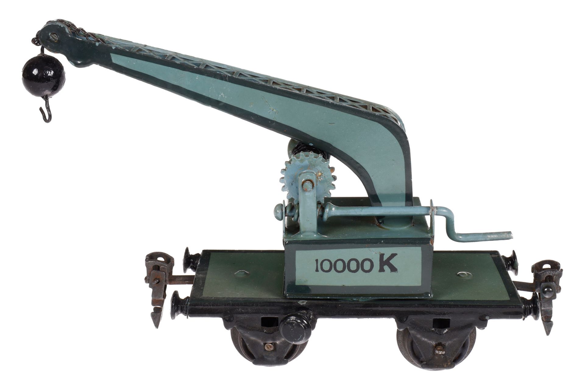 Märklin Kranwagen 1851, Spur 0, HL, mit Kette und Kugelhaken, min. Alterungsspuren, L 13, Z 2