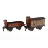 2 Märklin Güterwagen, Spur 0, CL, LS, L 14,5, Z 4