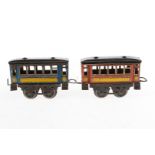 2 Issmayer Personenwagen, Spur 0, blau und rot, LS, L 11, Z 3