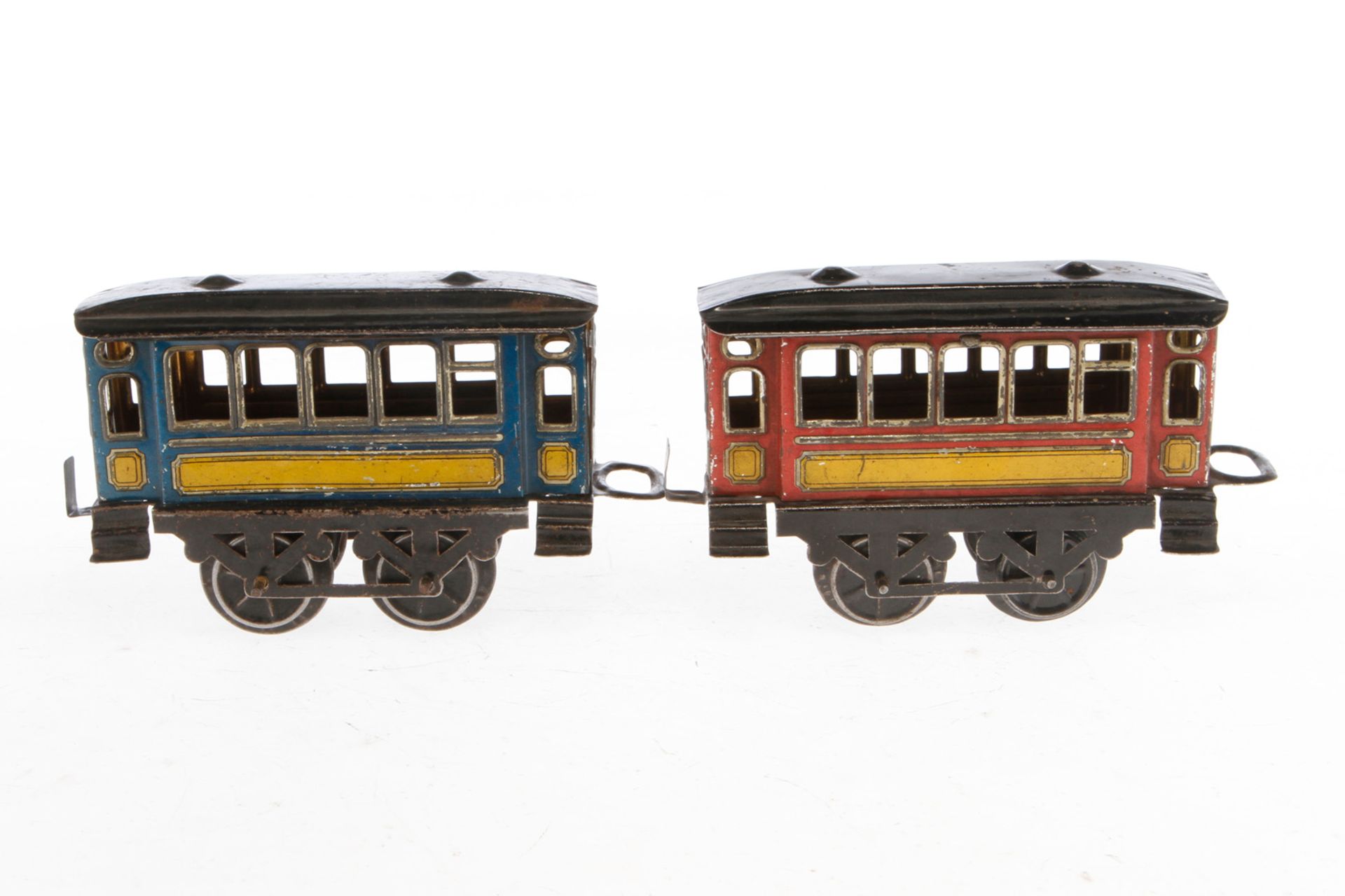 2 Issmayer Personenwagen, Spur 0, blau und rot, LS, L 11, Z 3