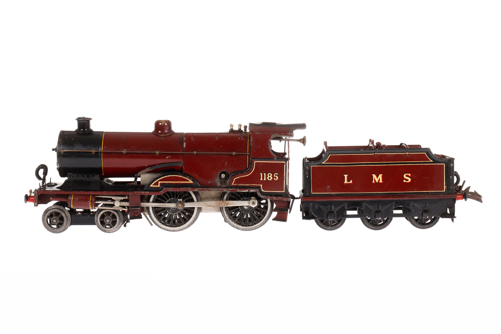 Hornby 2-B Dampflok 1185 LMS, Spur 0, rotbraun/schwarz, mit Tender, Uhrwerk def., ohne