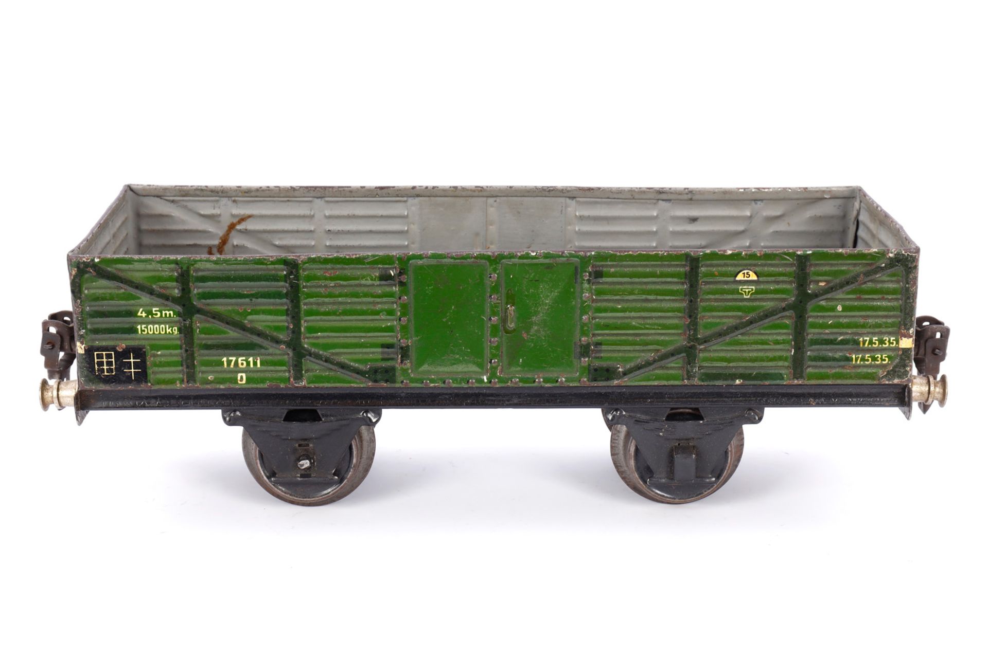 Märklin offener Güterwagen 1761, Spur 1, CL, Innen ÜL, 1 Achslagerblende fehlt, LS tw ausgeb., L 24,