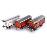 3 Buco Güterwagen, Spur 0, LS und Alterungsspuren, je im Karton, meist Z 2-3
