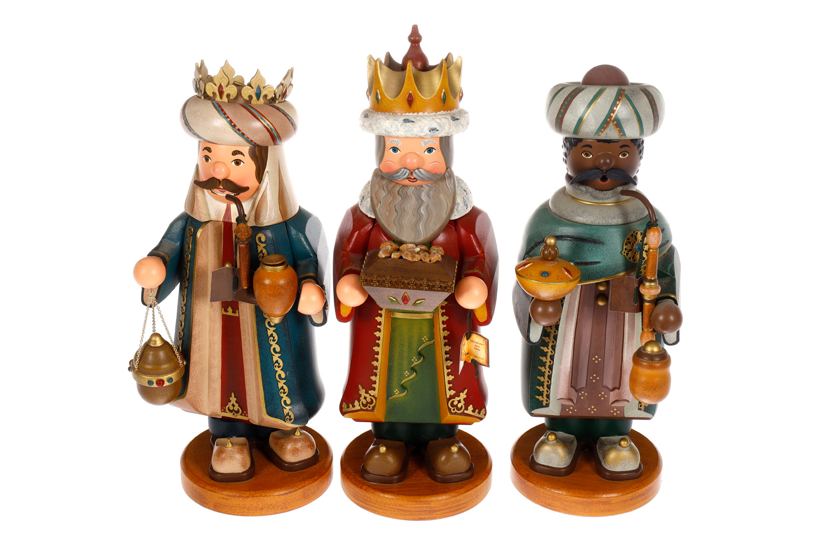 3 Hubrig Volkskunst Räuchermännchen, die hl. drei Könige, 1 Fußpaar lose, H 31-35, Z 2