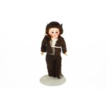 Unis France französischer Puppenjunge, 15 cm, Biskuitporzellan-Kurbelkopf, braune fest eingesetzte