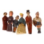 6 Sitzfiguren, meist Märklin, HL, tw besch., LS, H 3,5-5, Z 3