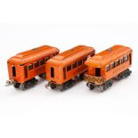 3 Lionel Wagen, Spur 0, orange, LS, L 15,5, Z 3