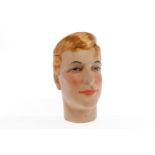 Kopf für Schaufensterpuppe, Gips, HL, wohl 30er Jahre, mit blonden Haaren, LS, H 30,5, Z 3