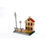 Märklin Wärterhaus, uralt, HL, für Kerzenbeleuchtung, Läutewerk und Glasscheiben fehlen, Signal