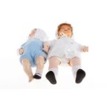 2 Puppen, 1 x Simon & Halbig für Hugo Wiegand Charakterbaby, Biskuitporzellan-Kurbelkopf, gemarkt ”
