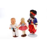 Konv. 3 Puppen, Hummel Baby, wohl Kramer Puppe und Sarotti-Puppe, H 27-35, Alterungsspuren, an einer