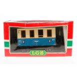 LGB Personenwagen 3013, Spur G, blau/beige, Alterungsspuren, im tw besch. OK, Z 2-3