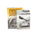 2 Militär-Bücher ”Panzer im Brennpunkt der Fronten” und ”Tiger im Schlamm”, Alterungsspuren