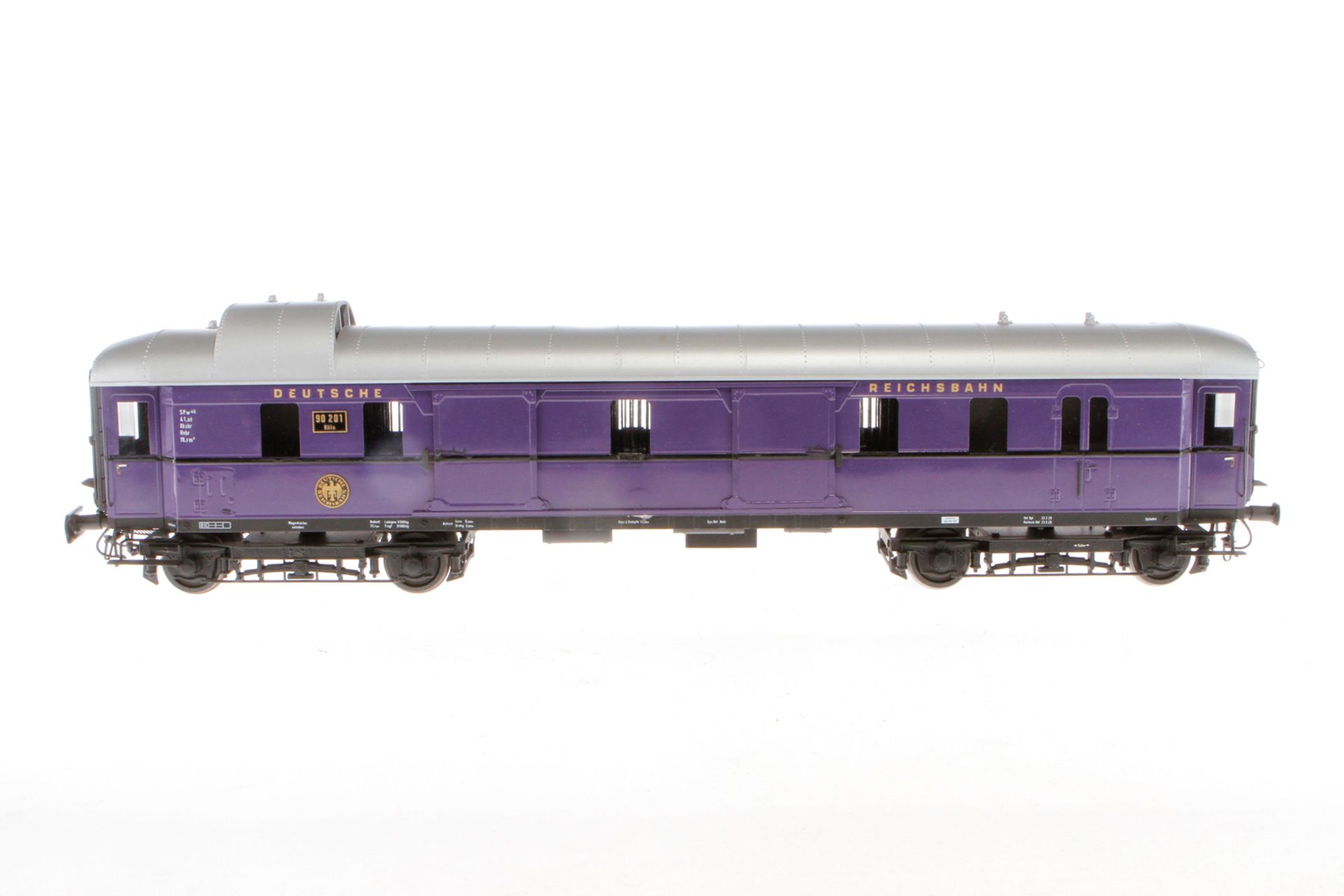 J & M Models Rheingold-Gepäckwagen ”90 201”, Spur 1, violett, LS und Alterungsspuren, L 61,5, im