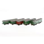 5 Eigenbau Wagen, Spur 0, grün und rot, aus Stadtilm Teilen, LS, L 32,5, Z 4