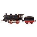 Märklin B-Dampflok R 1021, mit 2A-Tender, Spur 1, Uhrwerk intakt, 3 Stecklaternen, Galeriestangen,