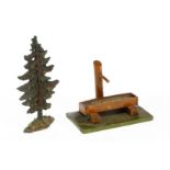 Brunnen und Elastolin Baum, Holz/Masse, L 9, H 10,5, Z 3