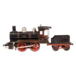 Märklin B-Dampflok 1021, mit 2A-Tender, Spur 1, uralt, CL, Uhrwerk hakt, leicht verbeult, Alterungs-