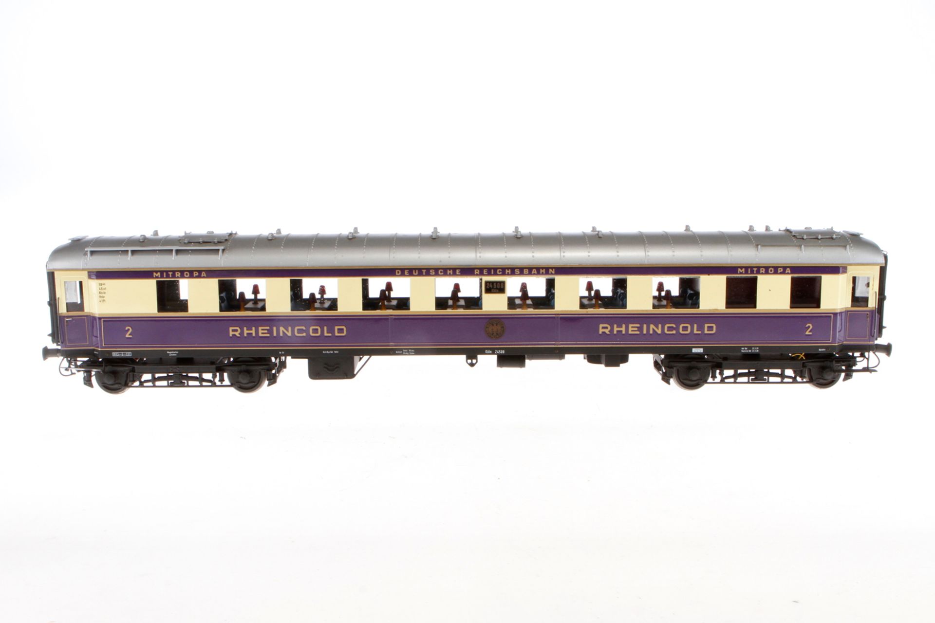 J & M Models Rheingoldwagen ”24 508”, Spur 1, creme/violett, mit Inneneinrichtung und Beleuchtung,