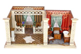 GOTTSCHALK Puppenstube mit Erker, um 1900, mit sehr schönem Erkereinbau in originaler Bemalung,