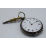 Silver .935 fob watch with key, in working order.