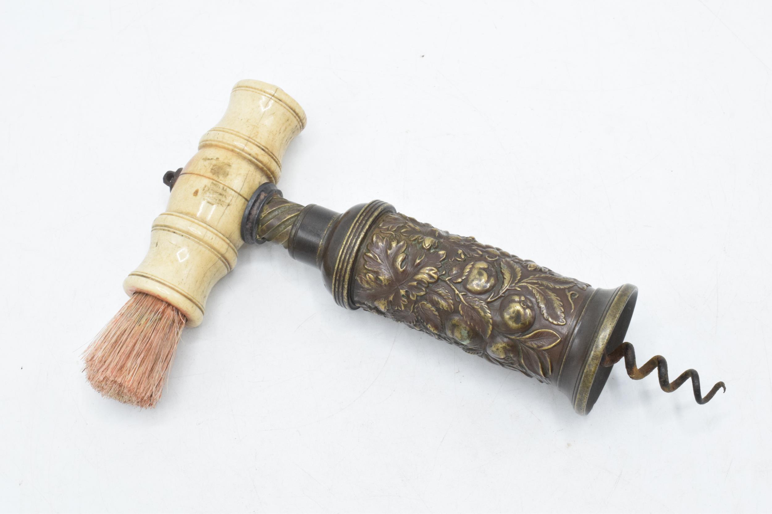 Early 19th century Thomason type double-action vine barrel corkscrew with turned bone handle and