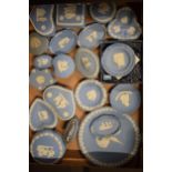 Wedgwood Blue Jasperware to include trinkets, table lighter, dishes, thimble and others (approx 20