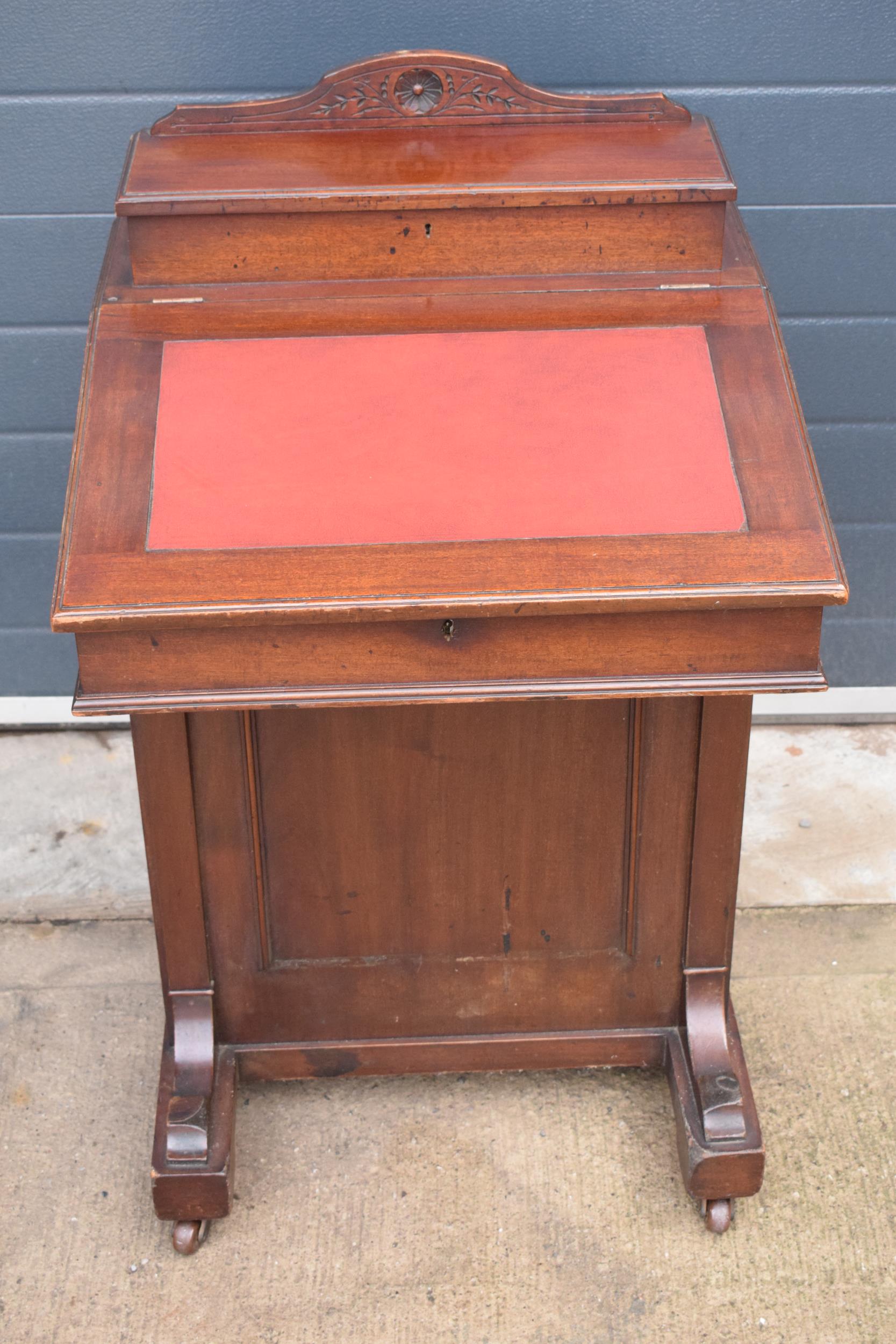 Edwardian Davenport desk with red leather inset and imitation drawers to left-hand side. 92cm - Image 2 of 11