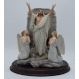 Franklin Mint figure The Resurrection on wooden base, 26cm tall excluding base. In good condition