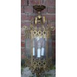 Georgian / Regency style brass hall lantern, 20th century, with bevel-edged glass, hexagonal form,