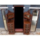 Edwardian folding mirror dressing table set, flanked by drawers and fold-out mirrors, 136 x 54 x