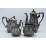 Silver-plated 4-piece teaset (one foot a/f).