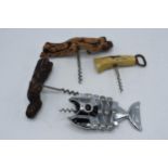 A collection of vintage corkscrews to include novelty fish example by Lazy Fish (4).