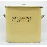 Vintage enamel bread bin in yellow / cream and green colourway.