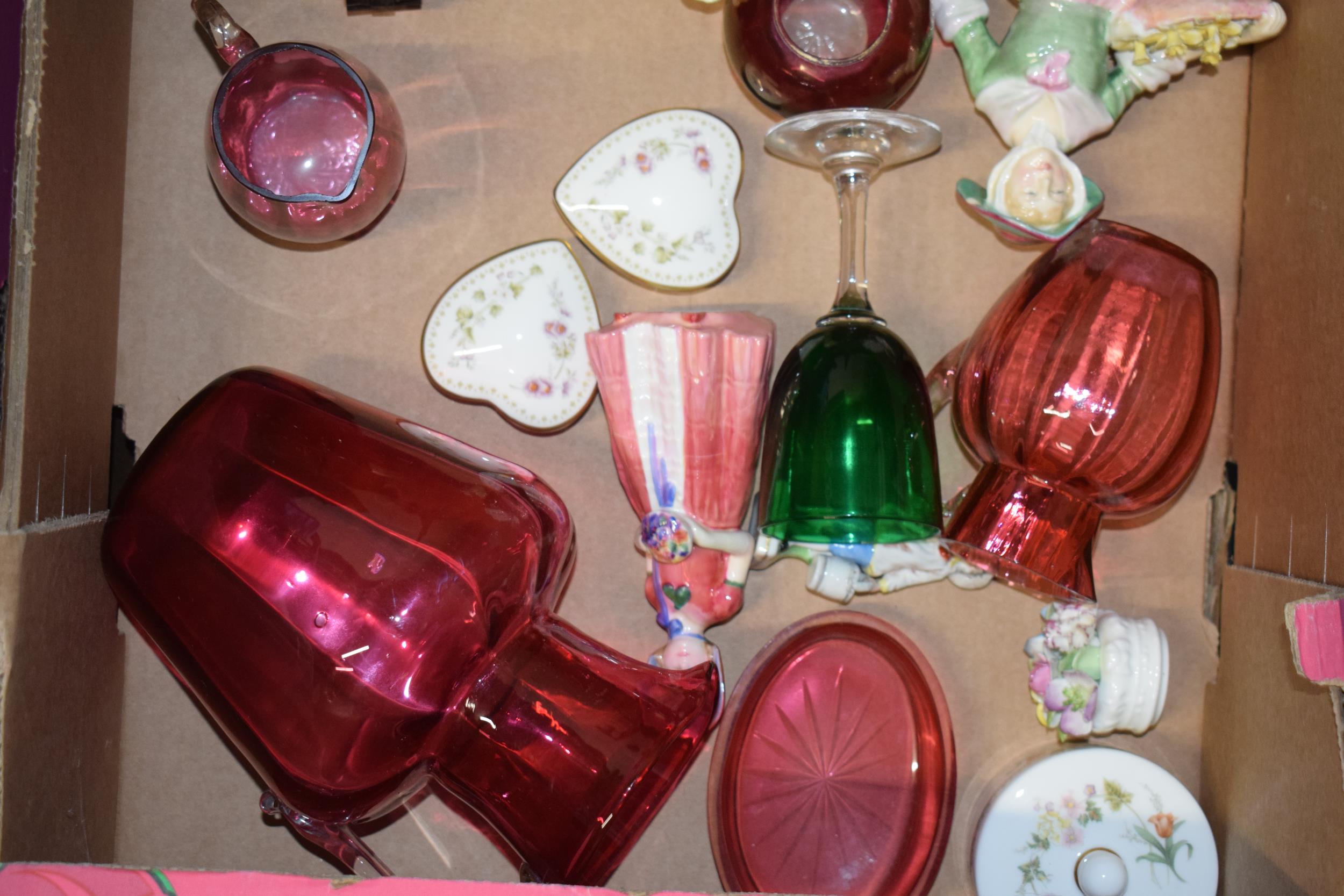 A collection of items to include cranberry glass, Doulton figure, antique metal spice drum with - Image 4 of 6