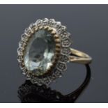 9ct gold dress ring set with pale central stone, 4.6 grams, size Q.