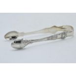 Hallmarked silver sugar tongs, William IV London 1833, WM Bateman, 68.2 grams.