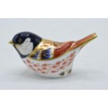 Boxed Royal Crown Derby paperweight in the form of a Coaltit. First quality with gold stopper. In