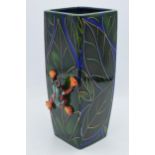 Anita Harris Art Pottery 25cm square vase in the 'Tree Frog' pattern with moulded frog to one