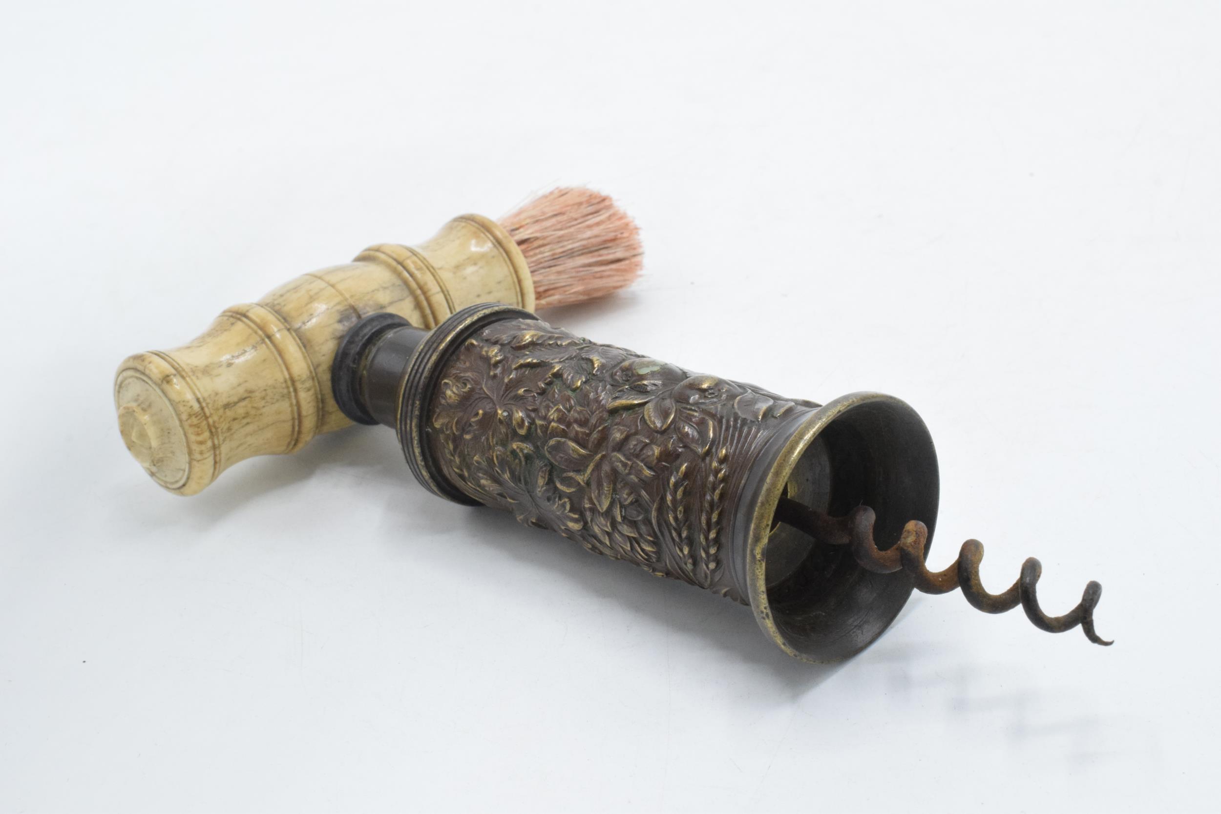 Early 19th century Thomason type double-action vine barrel corkscrew with turned bone handle and - Image 4 of 8