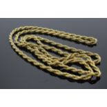9ct gold rope necklace chain, 23.1 grams, 90cm long. Unmarked but tests as 9ct gold or better. One