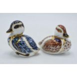 Boxed Royal Crown Derby paperweights in the form of a Swimming Duckling and a Sitting Duckiling (2).
