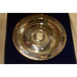 Cased Pobjoy Mint limited edition hallmarked silver dish, Sheffield 1977, 126.0 grams.