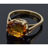 9ct gold ladies citrine ring, 3.2 grams, size N.