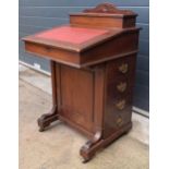 Edwardian Davenport desk with red leather inset and imitation drawers to left-hand side. 92cm